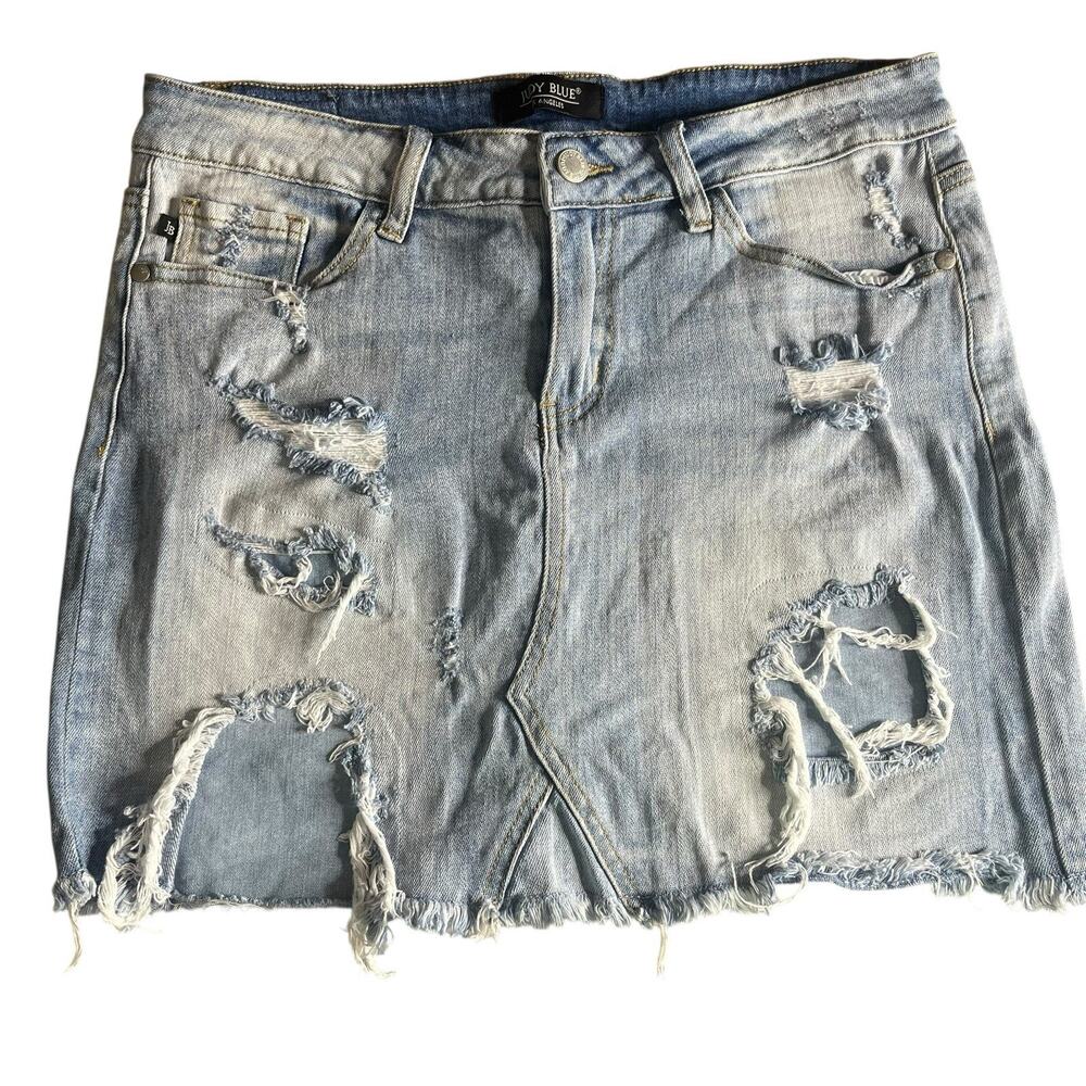 Judy Blue Denim Mini Skirt Women’s Size Large Distressed Light Wash Ripped